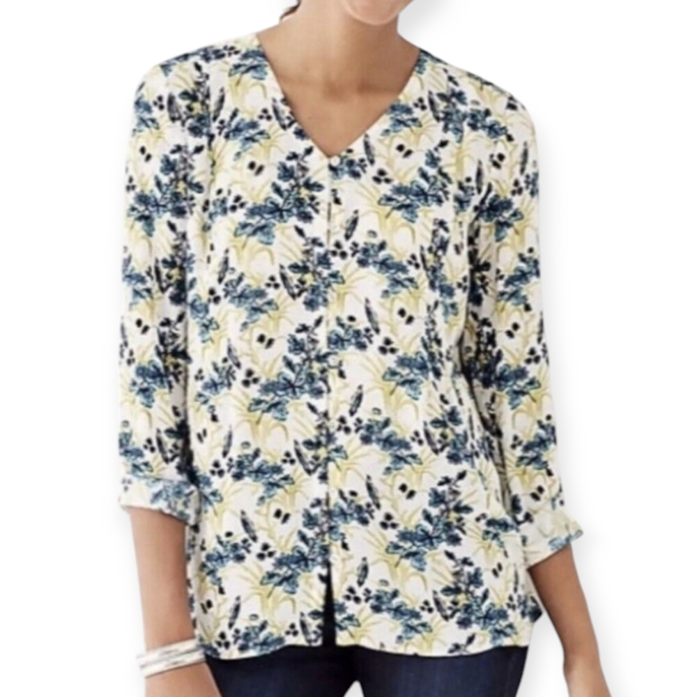 J.JILL Cottagecore Floral V-neck‎ Flowy Blouse XL Petite